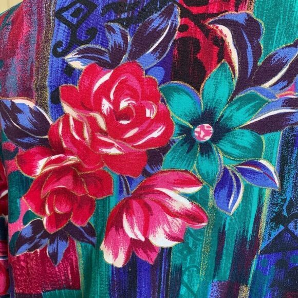 Vintage Bon Worth Shirt Colorful Pink Floral Abstract Color Block Short Sleeve - Picture 9 of 10